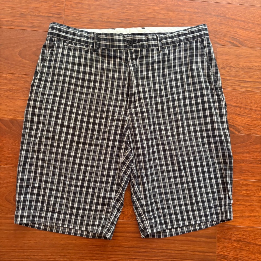 Polo Ralph Lauren Mens Shorts 36 Black White Plaid Cotton Chino Vintage Preppy